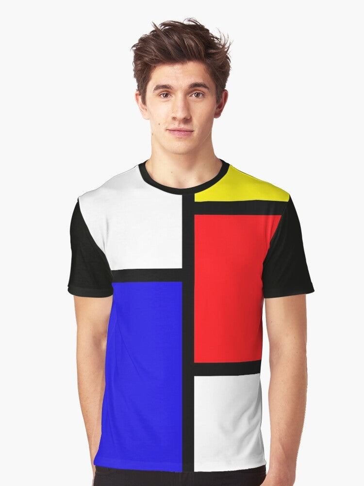 Mondrian-inspired geometric graphic t-shirt with primary colors of red, blue, and yellow - Men