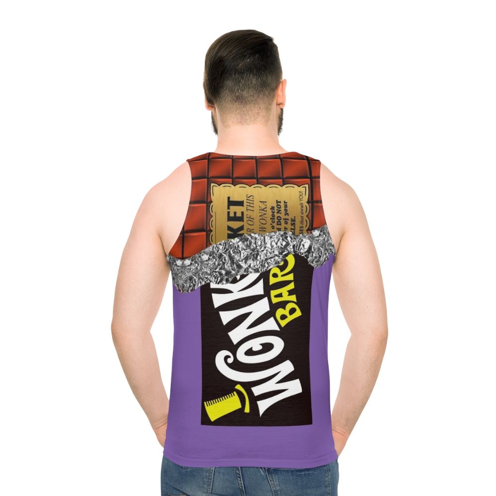 Retro Wonka's Golden Ticket Chocolate Unisex Tank Top - men back