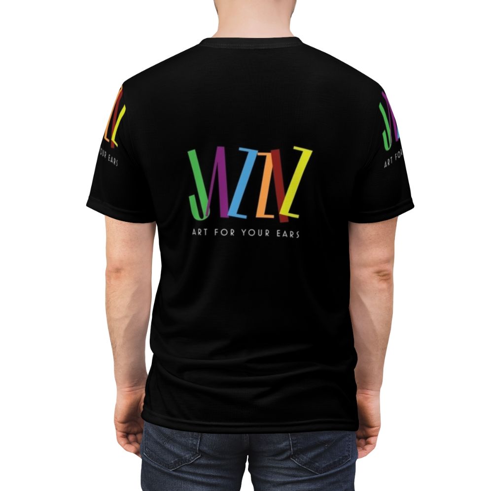 Jazziz-inspired all-over-print t-shirt featuring a jazz-themed graphic design - men back