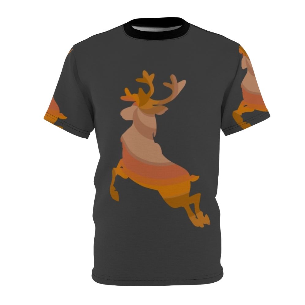 Vibrant and abstract t-shirt design featuring a reindeer, a legendary animal