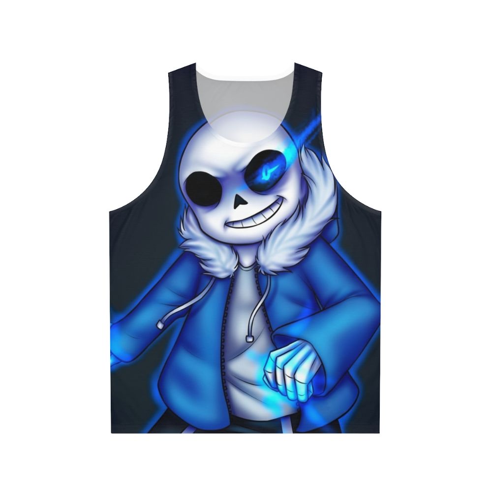 Glowing blue-eyed Sans skeleton unisex tank top