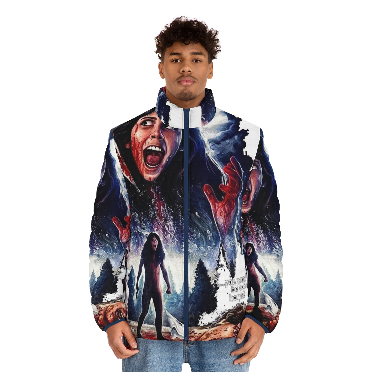 Sleepaway Camp horror movie-inspired puffer jacket with retro design - men front