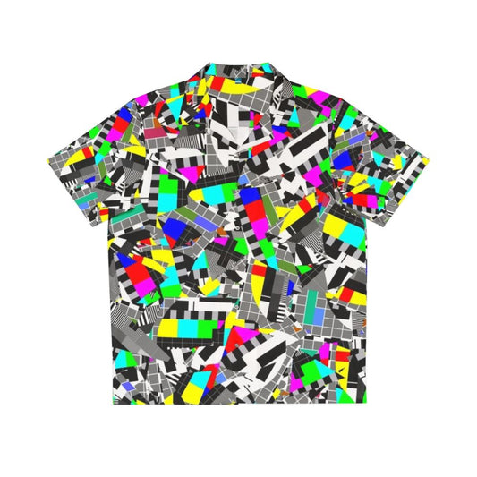 Vibrant Hawaiian shirt with abstract TV test pattern design