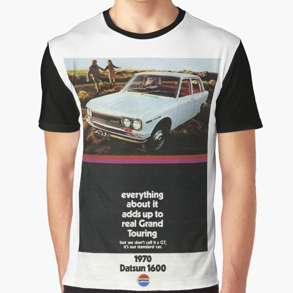 Vintage Datsun 1600 graphic t-shirt with retro car design