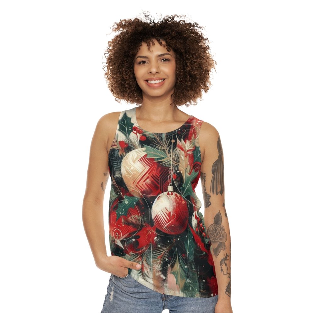 Unisex tank top with Christmas decorations design - women