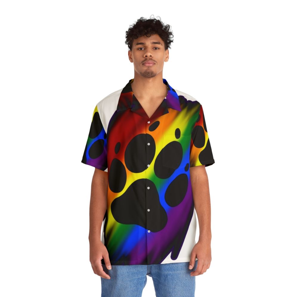 Vibrant rainbow furry animal paw design Hawaiian shirt - People Front