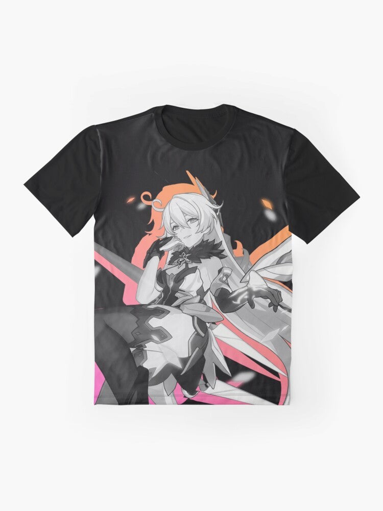 Kiana Kaslana, the Herrscher of the Void, featured on a graphic t-shirt - Flat lay