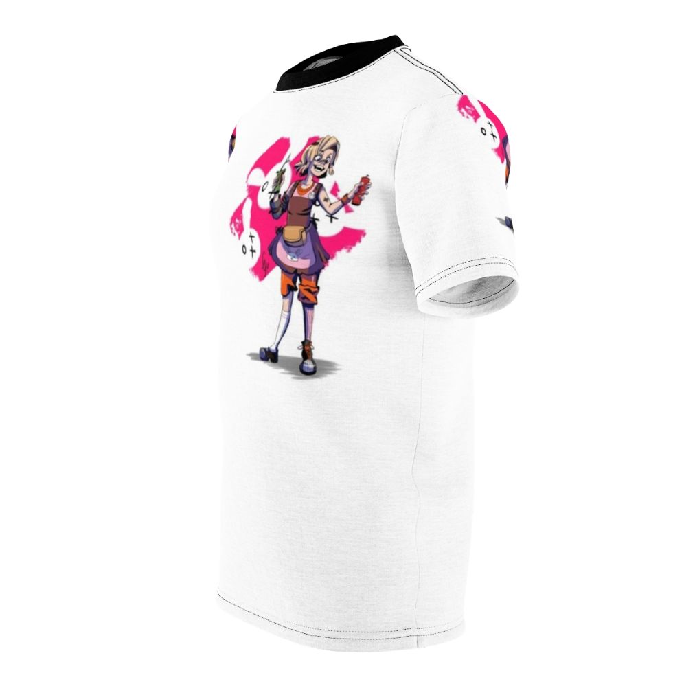 Borderlands 2 inspired graphic t-shirt featuring the character Tiny Tina in a cute and dangerous design - men left