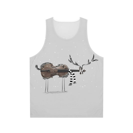 Festive reindeer and violin unisex Christmas tank top