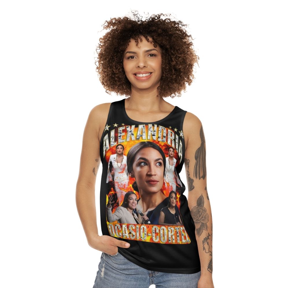 Unisex tank top with Alexandria Ocasio-Cortez and Democratic Socialist design - women