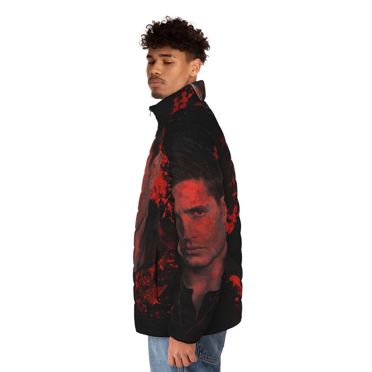 Supernatural Dean Winchester Puffer Jacket with Splatter Design - men side left