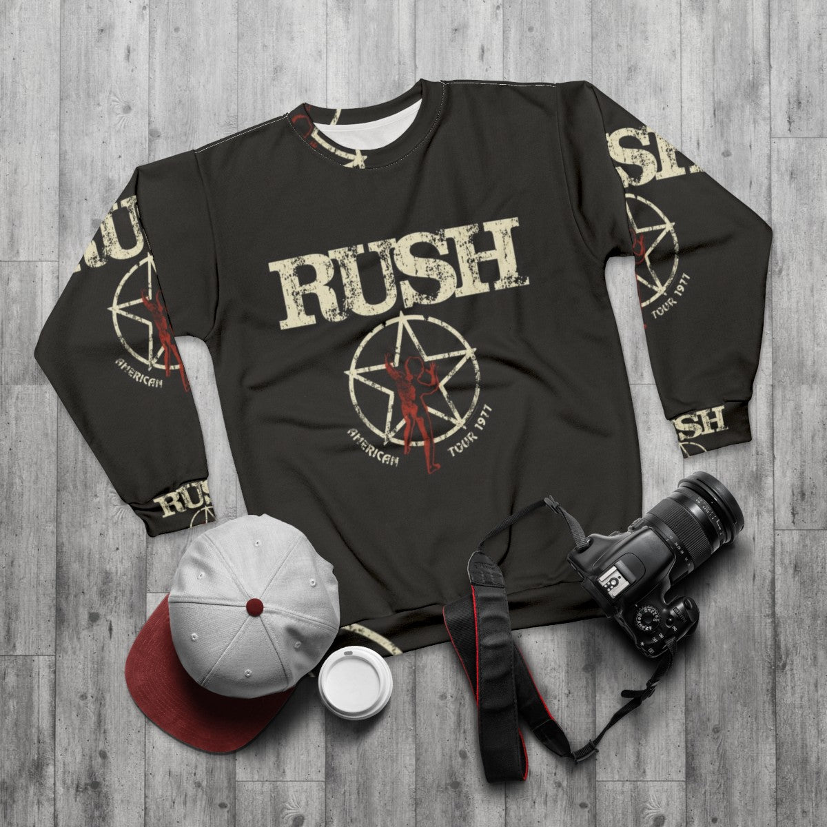 Rush American Tour 1977 Heavy Metal Band Sweatshirt - flat lay