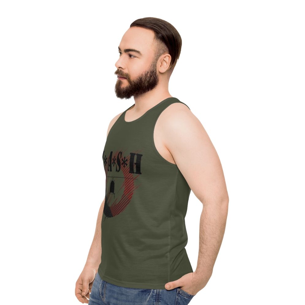 Unisex tank top with military and MASH TV show inspired design - men side