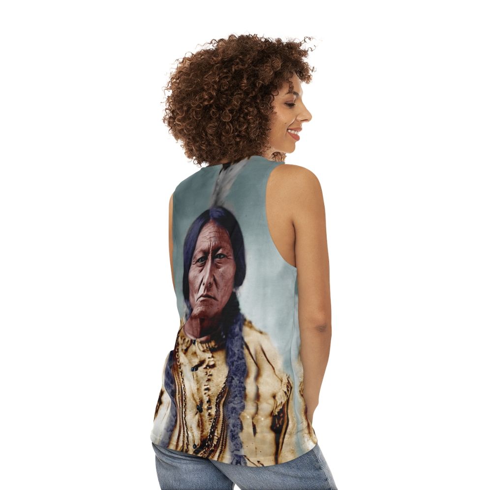 Sitting Bull Unisex Tank Top with Native American Tribal Designs - women back