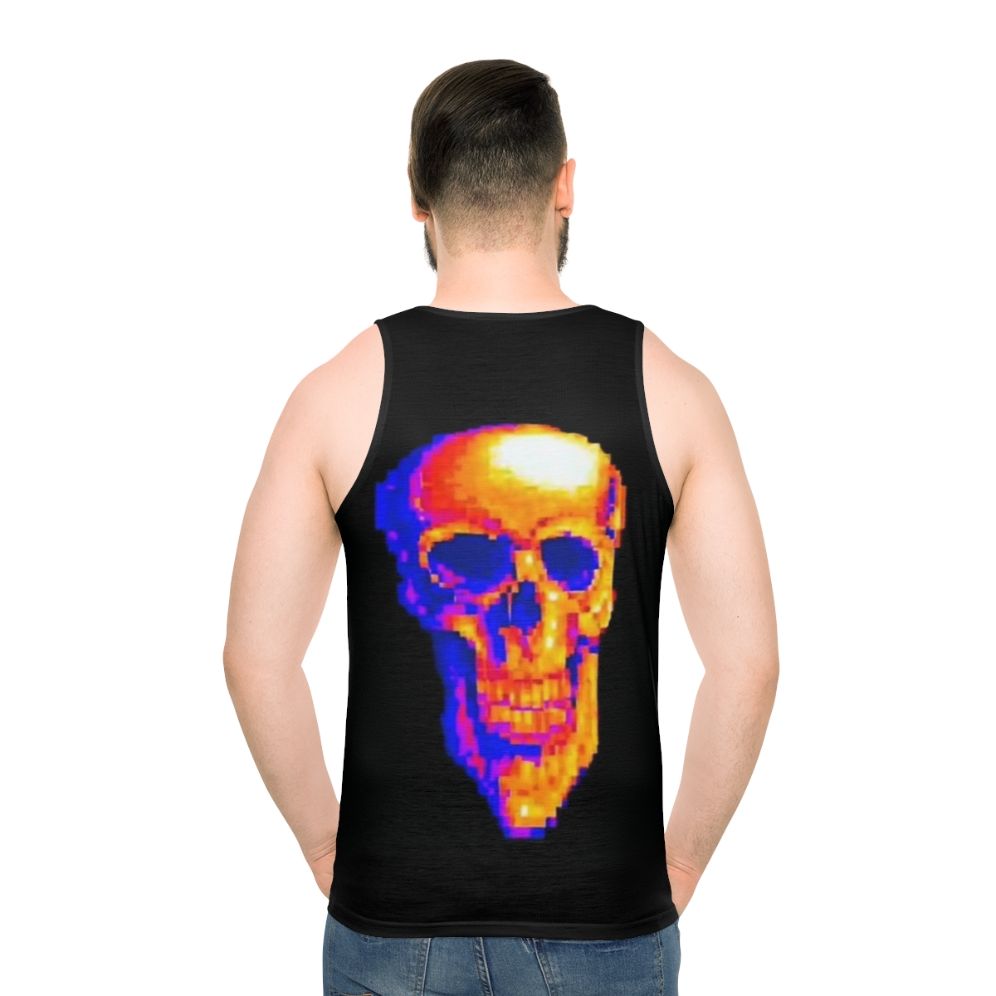 Unisex MDE tank top with skull and pixel art design - men back