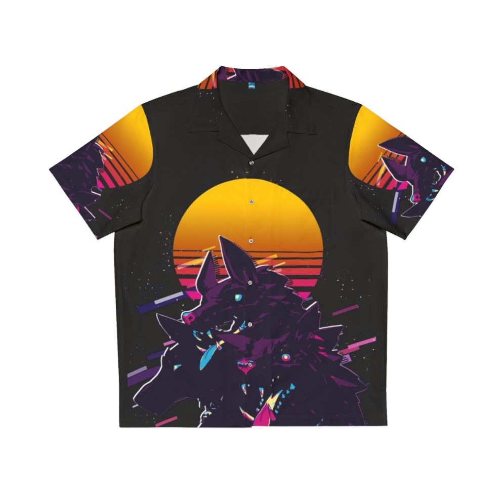 Cerberus Hades 80s Retro Hawaiian Shirt with Neon Tropical Print