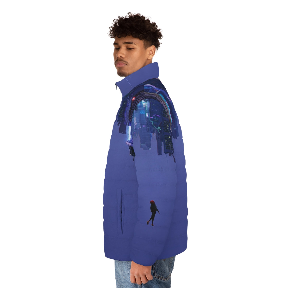 Not Falling But Rising Spider-Man Puffer Jacket for urban, city, and aesthetic style - men side left