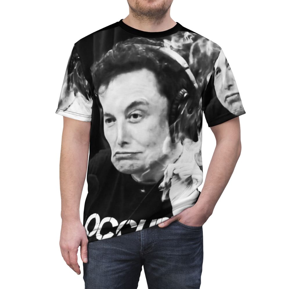 T-shirt featuring an Elon Musk inspired smoking design - men front