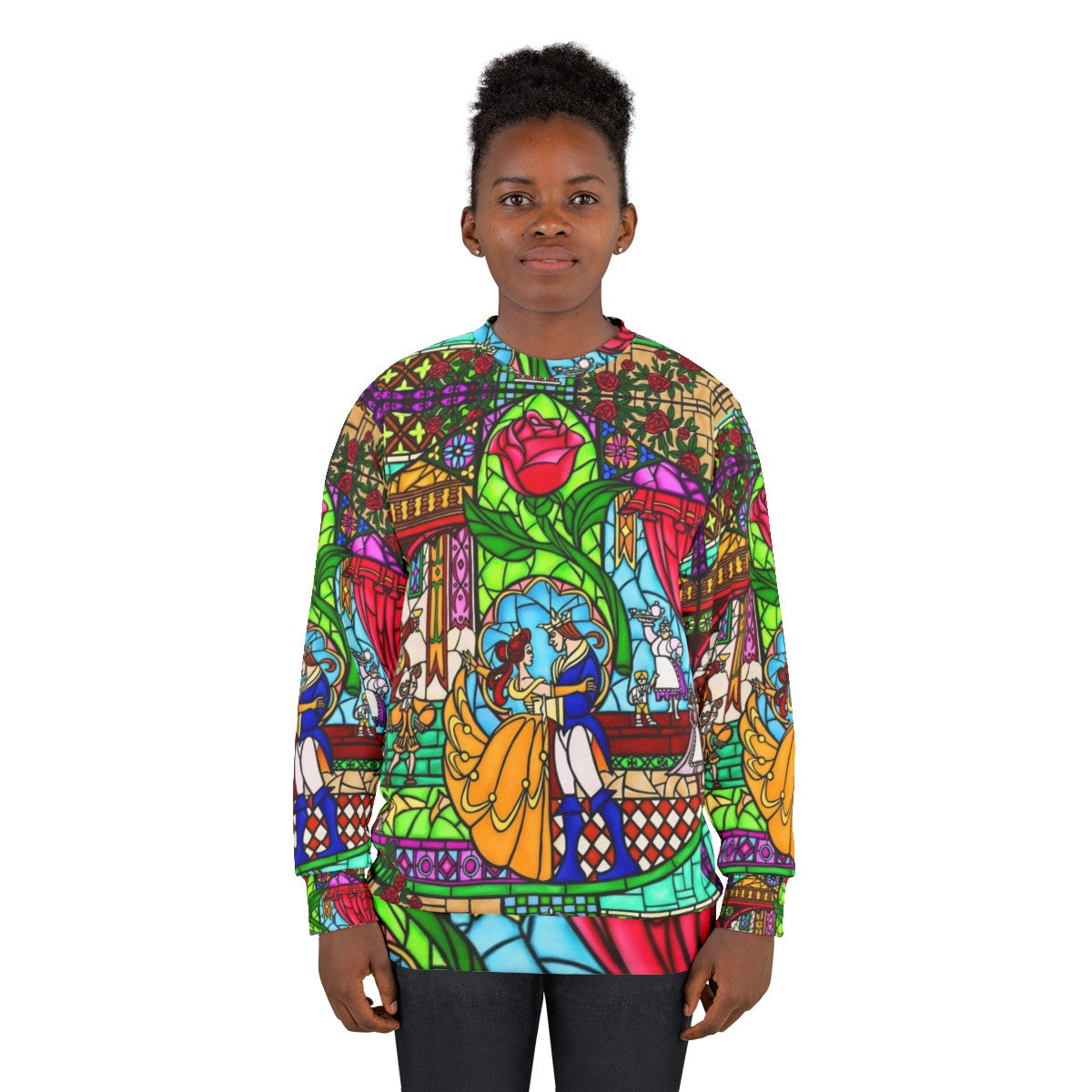 Stained glass window sweatshirt with rose pattern - women