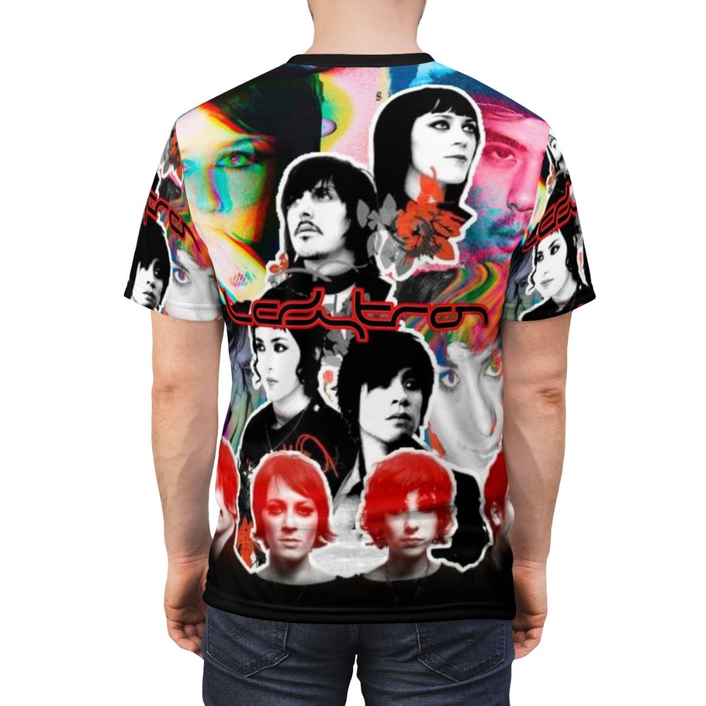 Collage-inspired graphic t-shirt featuring the synthpop and electropop band Ladytron - men back