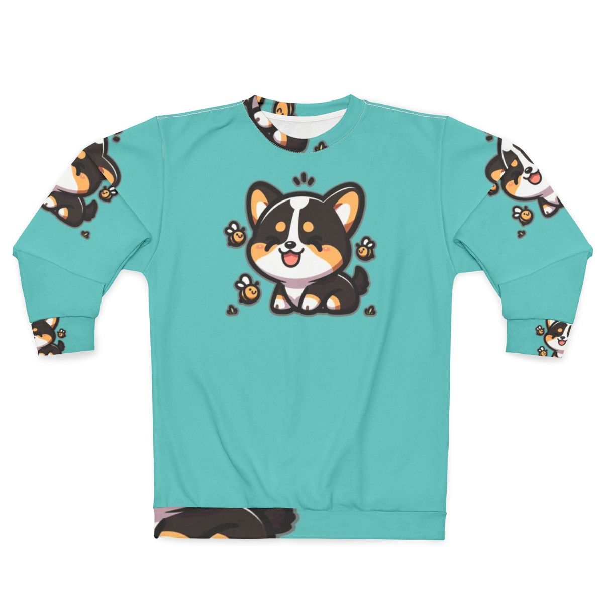 Tricolor Corgi with Bee Print Sweatshirt