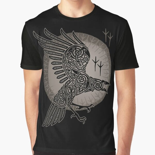 Raven graphic t-shirt with Scandinavian tribal design