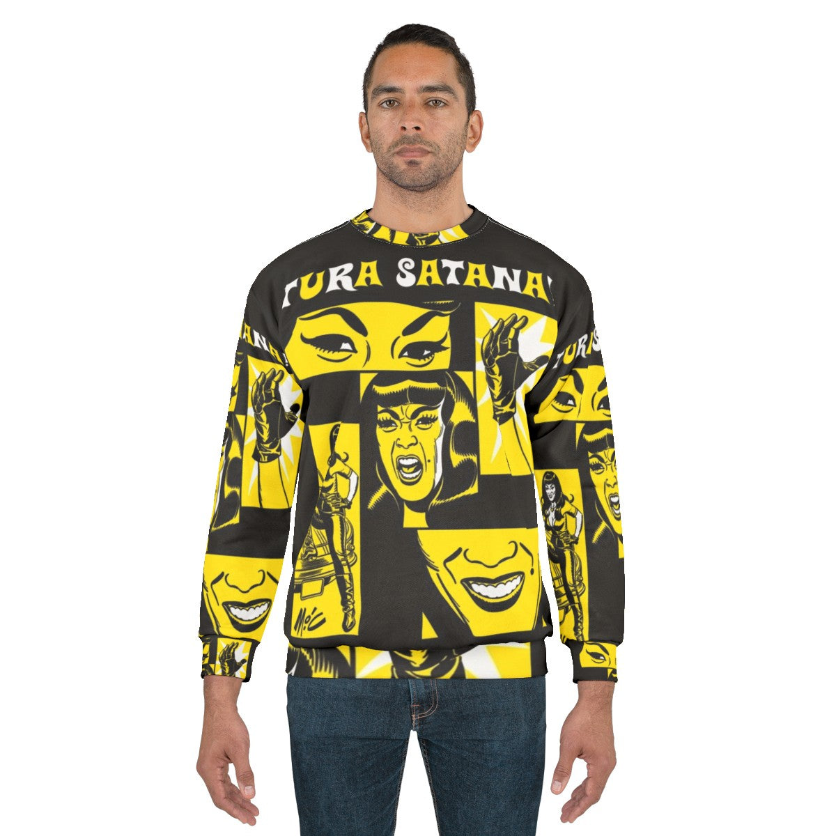 Tura Satana Retro Sweatshirt with Mitch Oconnell Pop Art Design - men