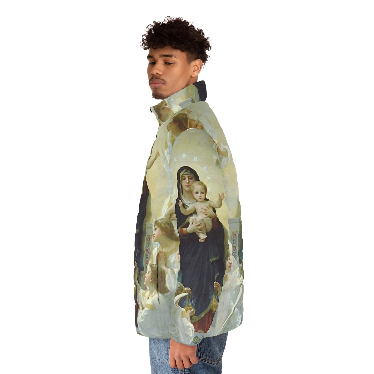 Our Lady Virgin Mary and Angels Puffer Jacket - men side left