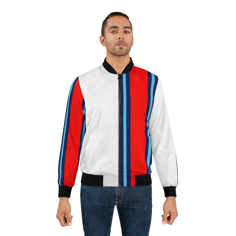 Classic Martini Stripe Bomber Jacket with Minimalist Motorsport Design - Lifestyle