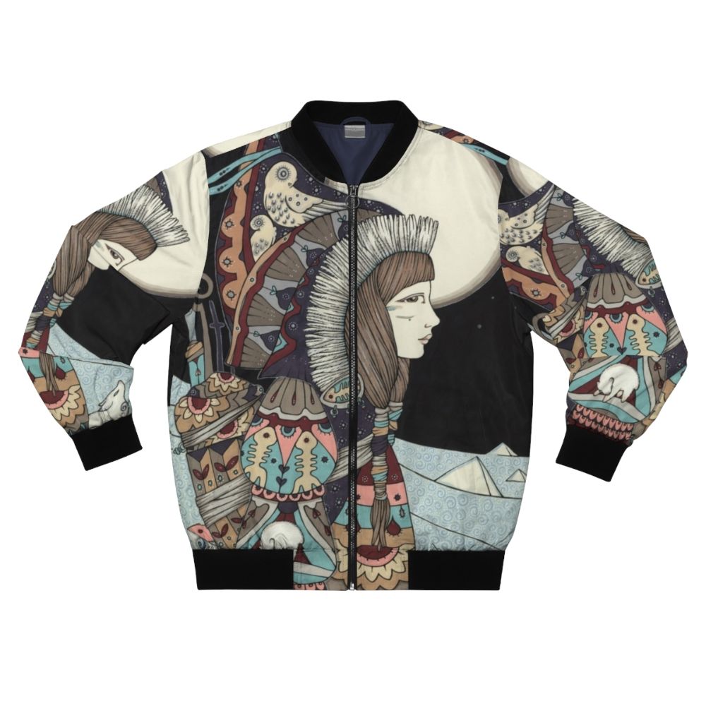 Sedna Bomber Jacket featuring the Inuit goddess of the Arctic and her animal companions