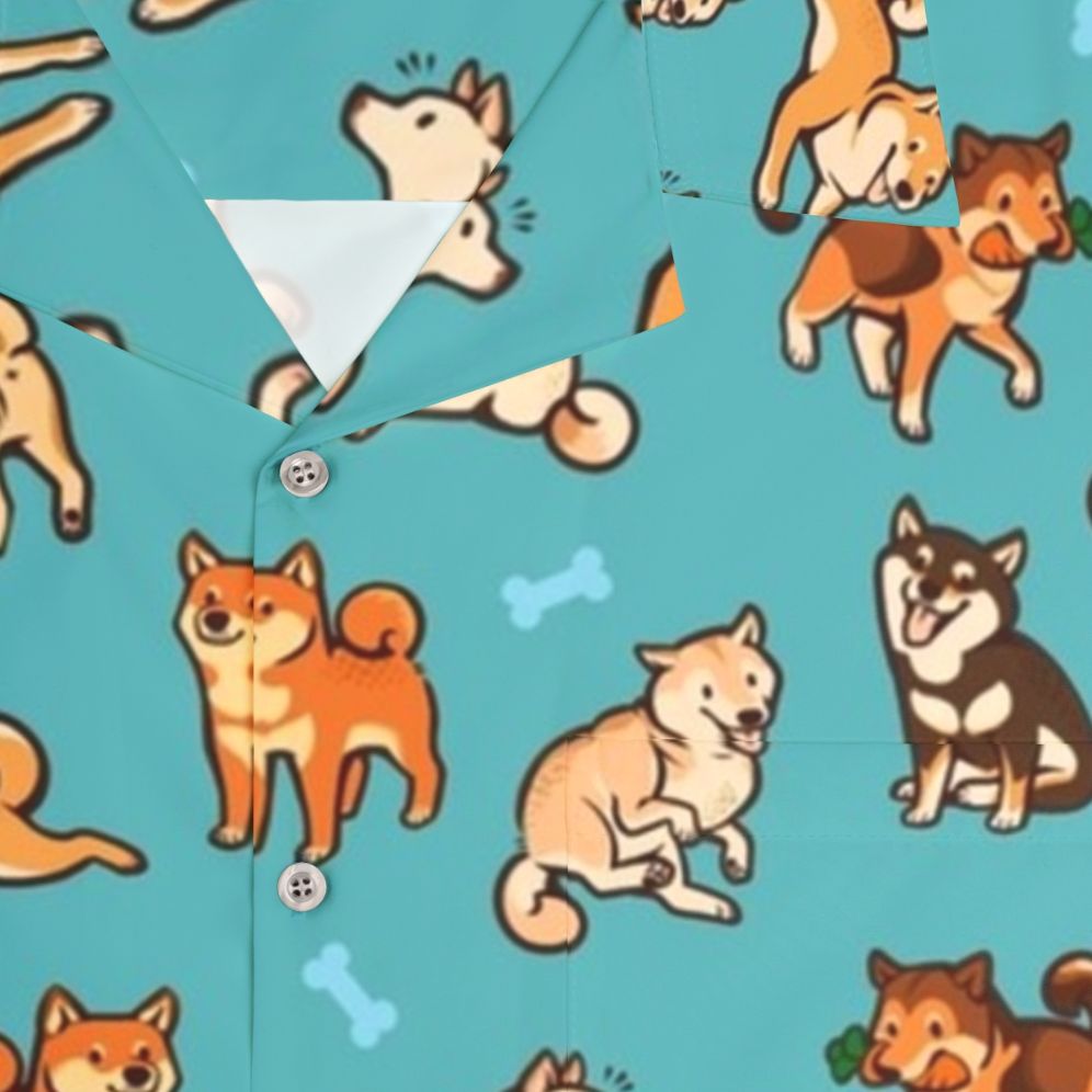 Blue Shiba Inu Hawaiian Shirt with Cute Dog Pattern - Detail