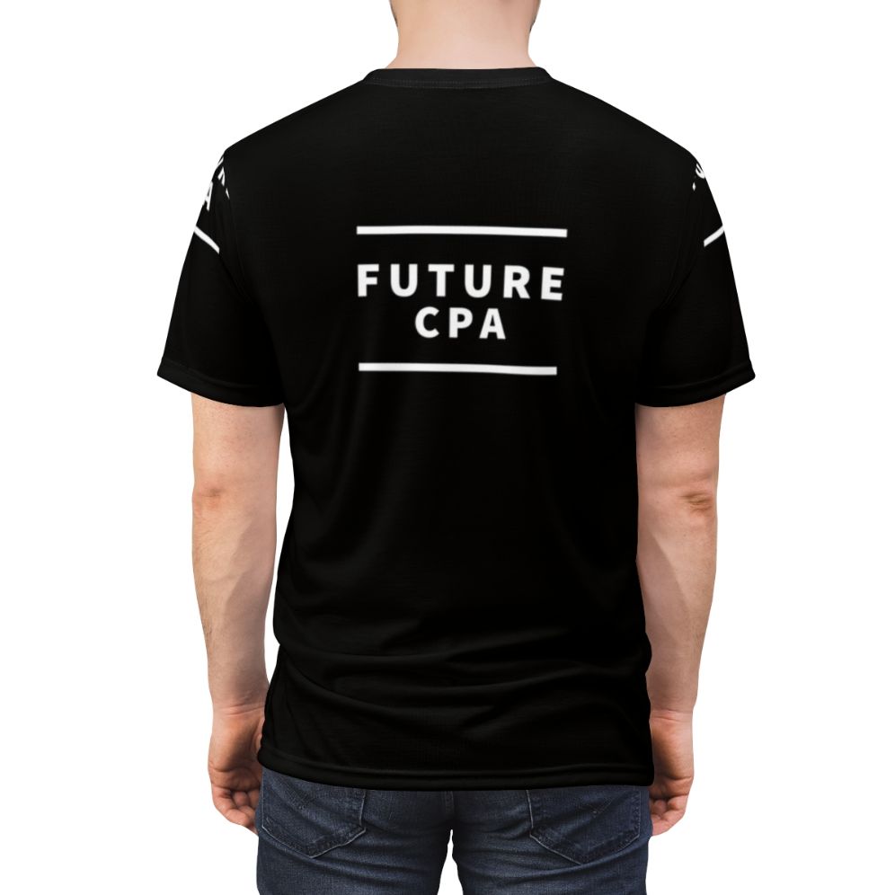 Inspirational t-shirt for CPA, accountant, and bookkeeper women with a message about the future - men back