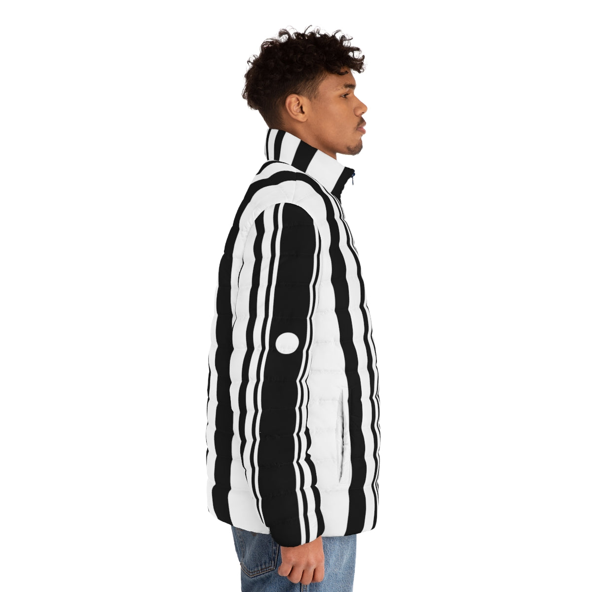 Doppler Effect Puffer Jacket with Physics-Inspired Design - men side right