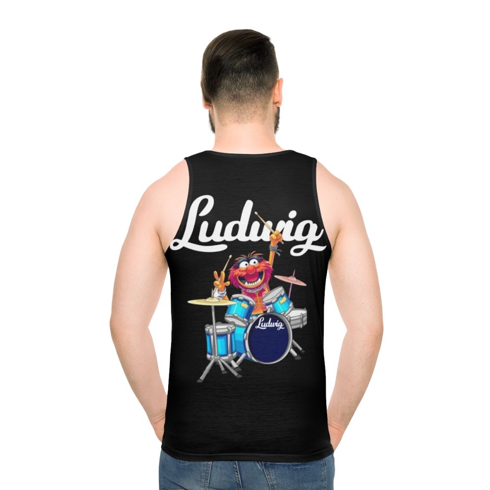 Animal playing Ludwig drums on a The Muppet Show unisex tank top - men back