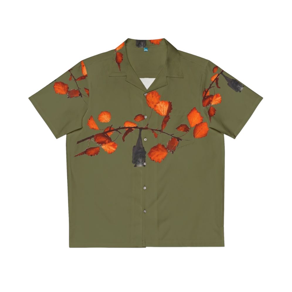 Batzilla Hanging Around Moss Green Hawaiian Shirt with Tropical Leaves Design