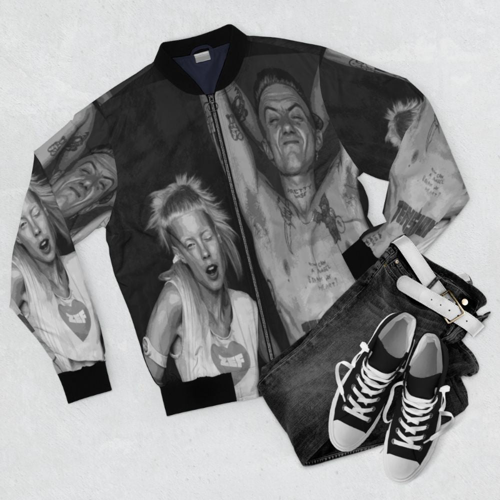 Die Antwoord inspired bomber jacket with zef design - Flat lay