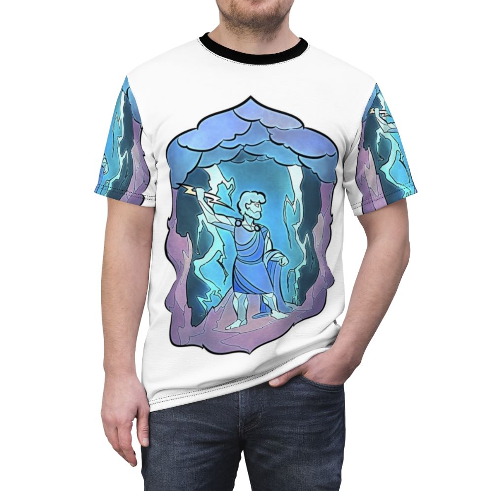 Stained glass-inspired t-shirt featuring the Greek god Zeus - men front