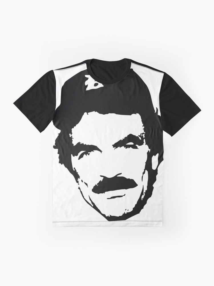 Magnum P.I. graphic t-shirt featuring Tom Selleck's iconic character - Flat lay