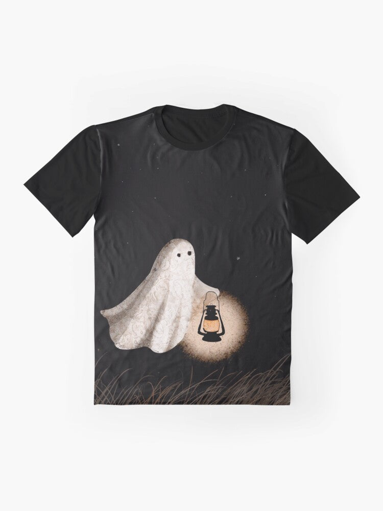 Twilight Walk Graphic T-Shirt featuring a ghost lantern in a starry night sky - Flat lay