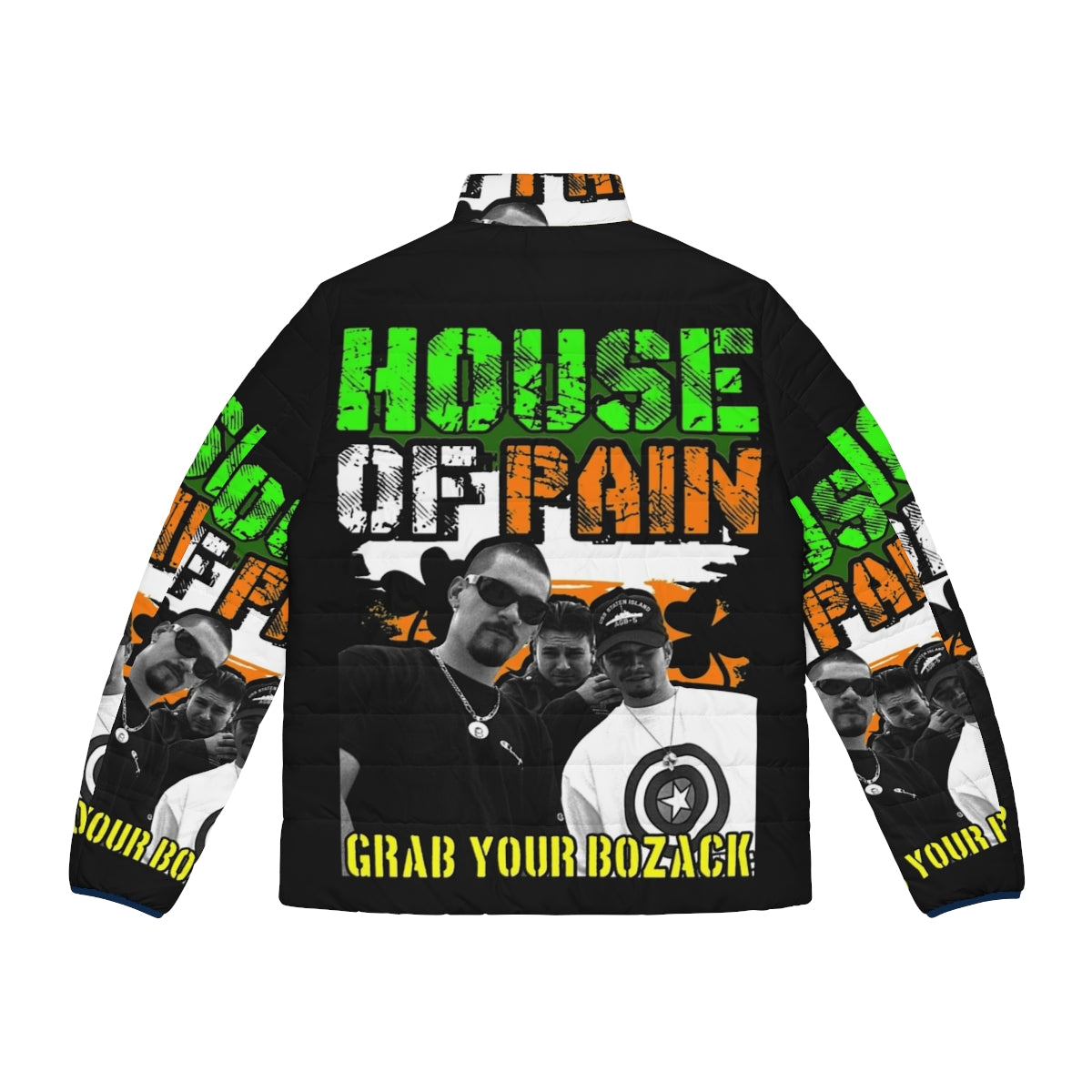 House Of Pain 90s Inspired Long Sleeve Puffer Jacket with Frank Turner Inspired Music Lyrics and Quotes - Back