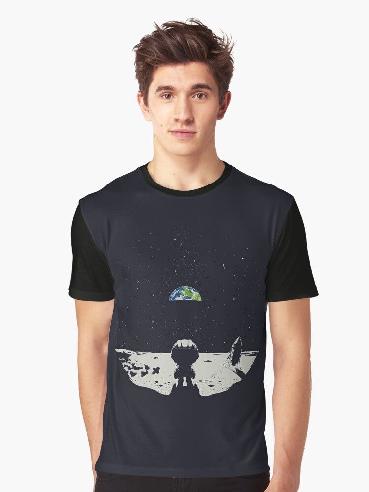 Kerbal Space Program T-Shirt featuring a graphic design of a rocket and planets - Men