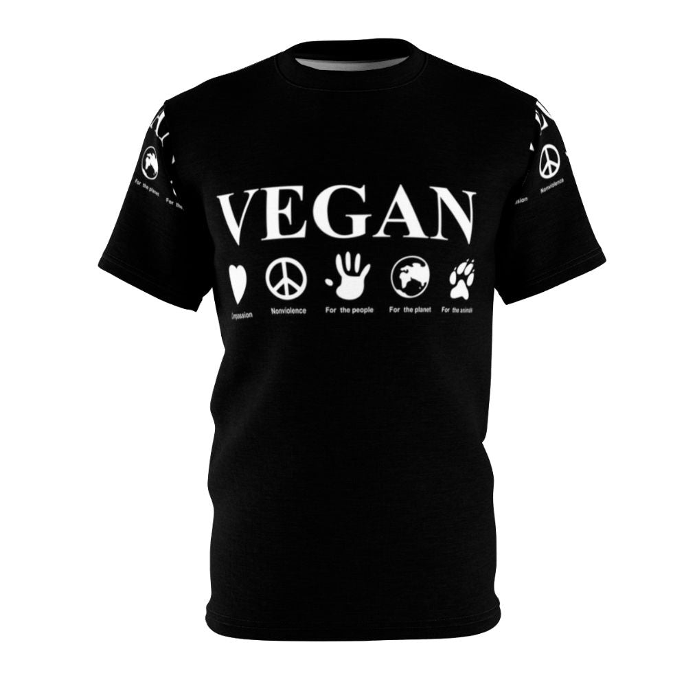 Compassionate vegan t-shirt with a message of kindness towards animals and the planet