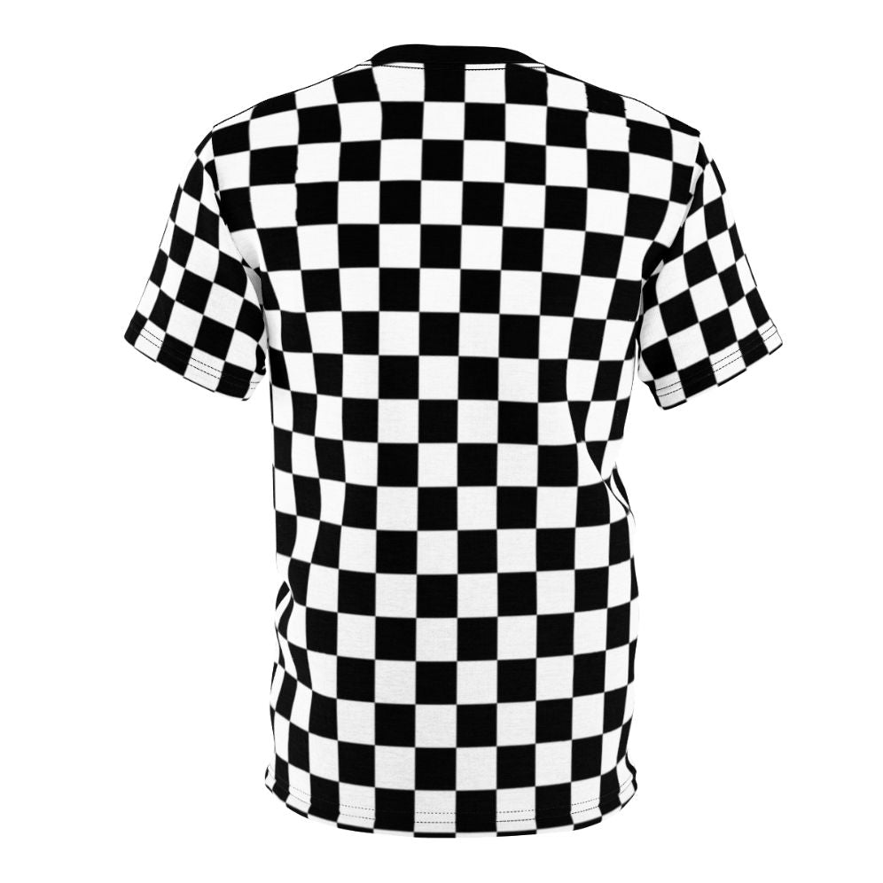 Black and white checkerboard pattern on a modern, minimalist t-shirt - Back