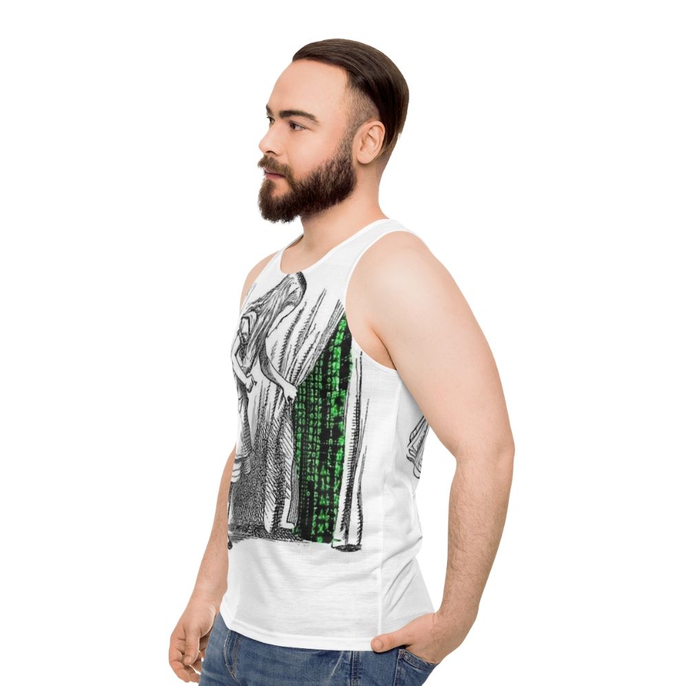 Matrix inspired unisex tank top with Alice in Matrix design - men side