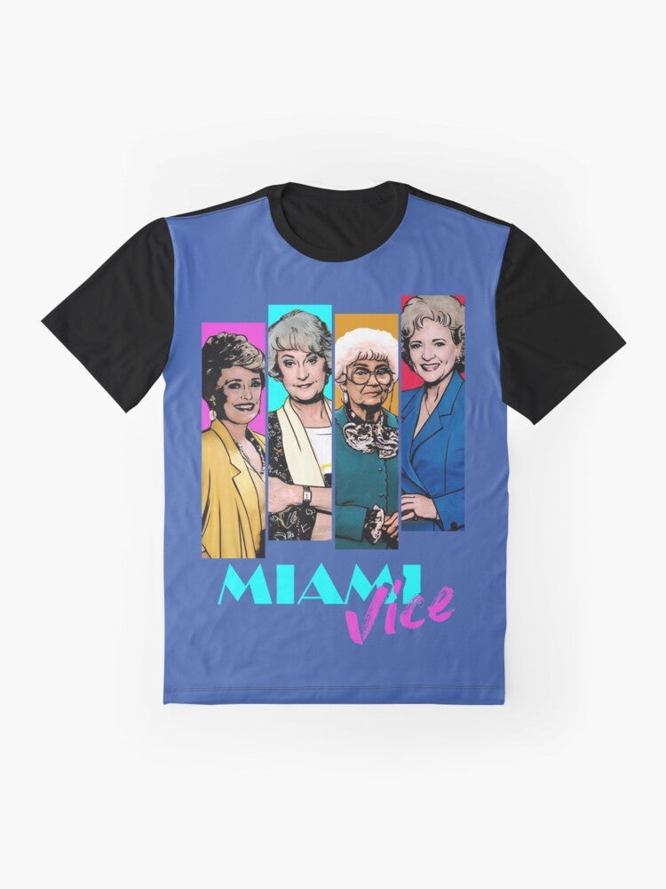 Miami Vice 80s TV Series Graphic T-Shirt with Golden Girls Characters - Flat lay