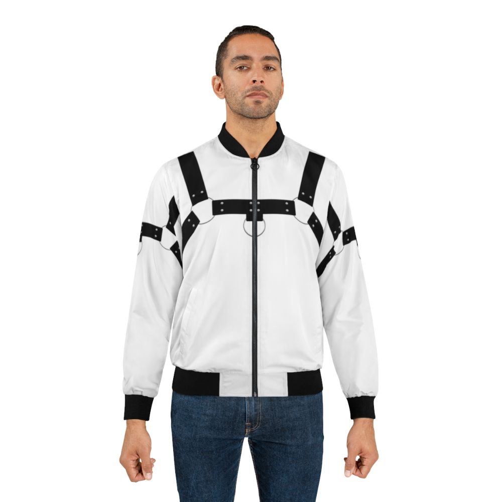 Leather bomber jacket with harness design, for LGBTQ+ men - Lifestyle