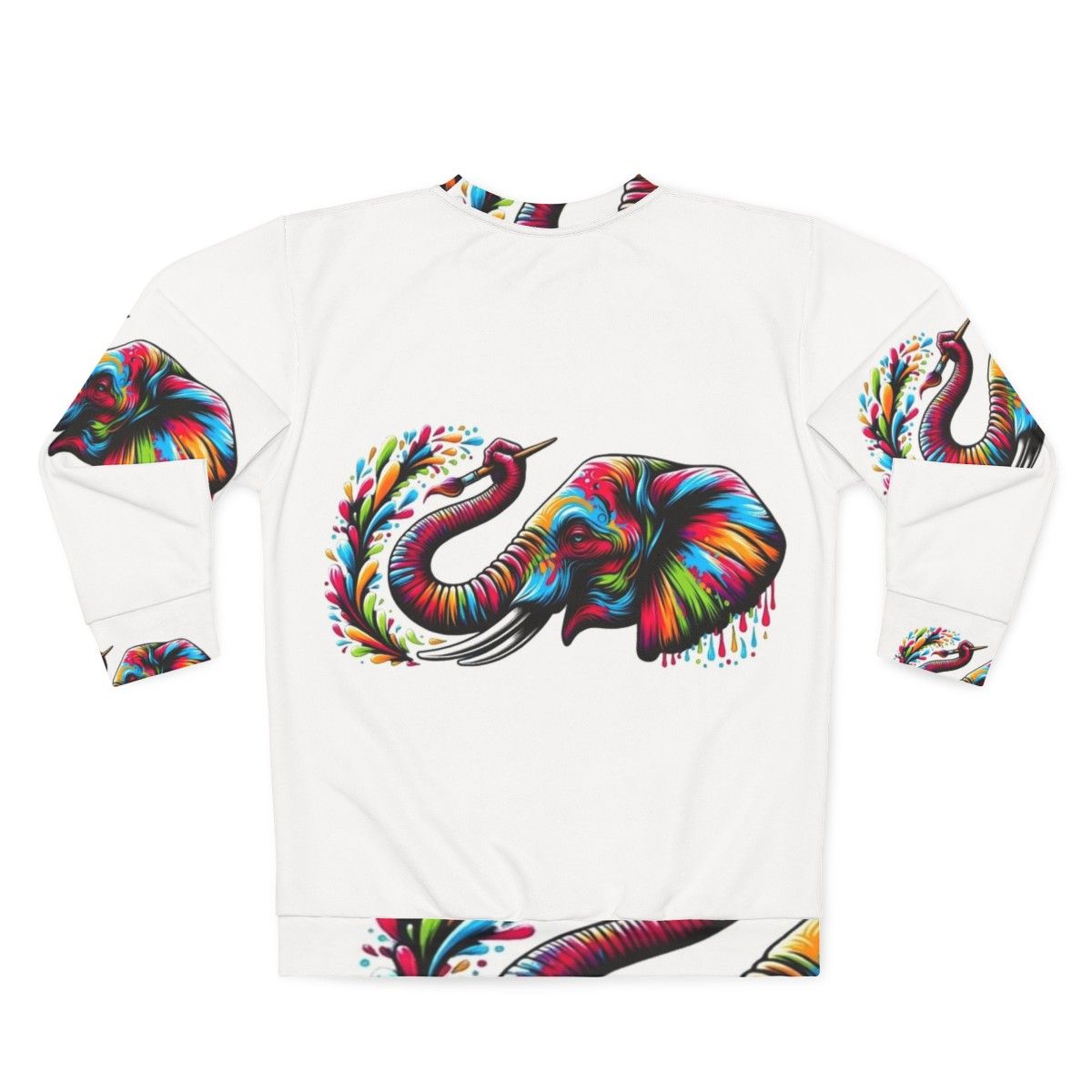 Colorful elephant painting on a cozy sweatshirt - Back