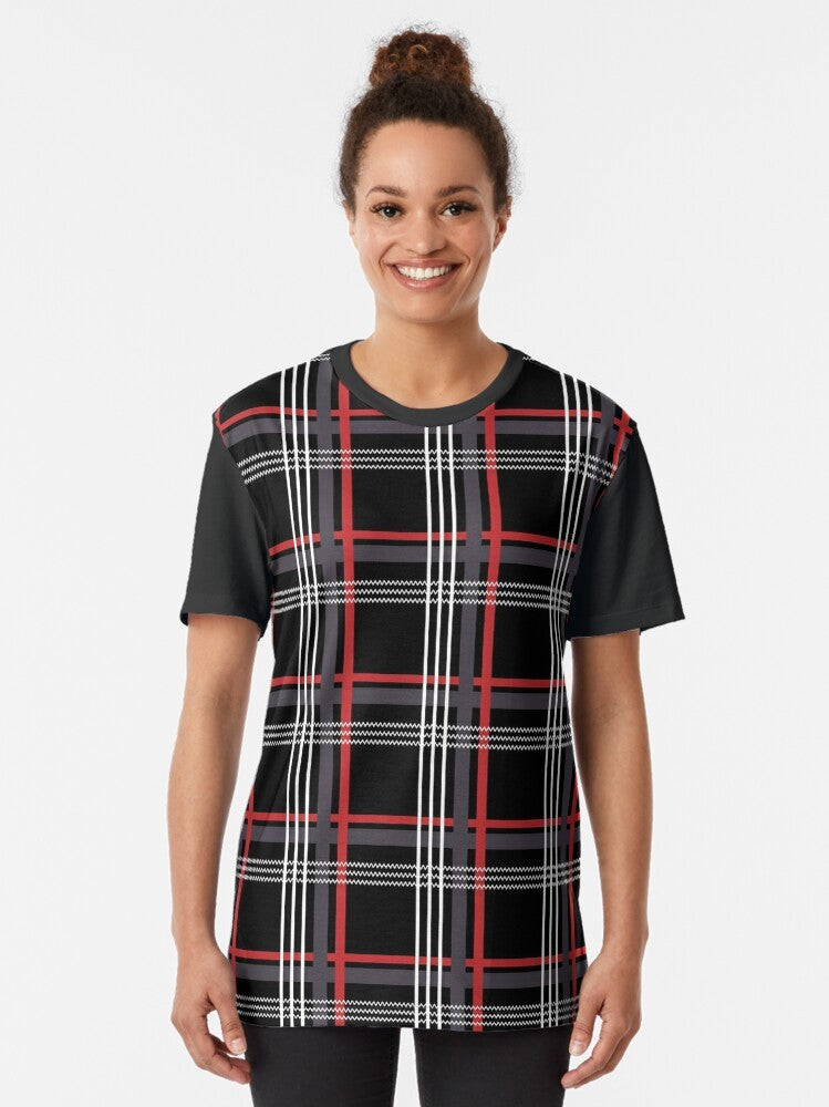 GTi Tartan Graphic T-Shirt with Hatchback Design in Black, Red, White, and Grey - Women