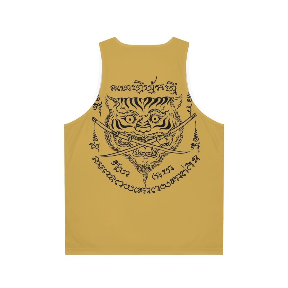 Traditional Thai Tiger and Swords Tattoo Design Unisex Tank Top - Back