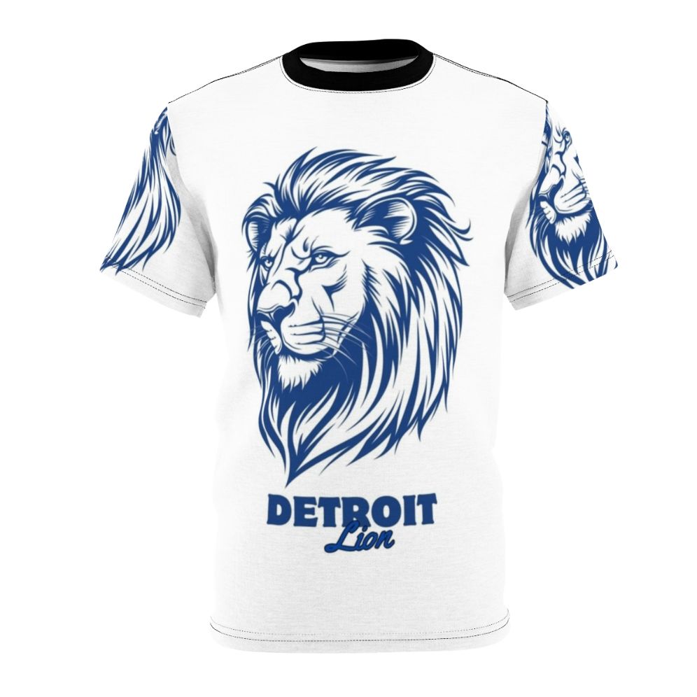 Stylized Detroit lion head graphic design on t-shirt